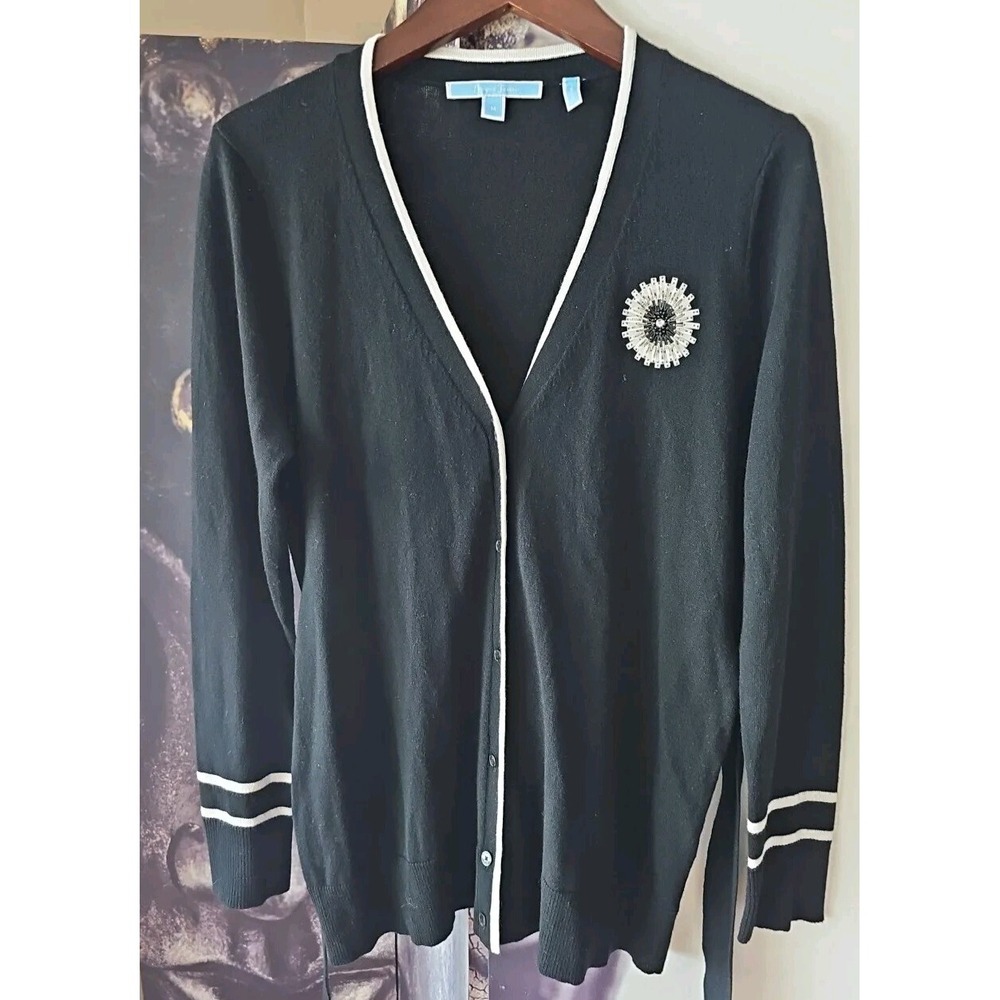 DRAPER JAMES Women's Belted V Neck Button Front Preppy Cardigan Sweater Size M - Picture 3 of 6